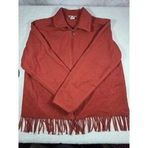 Vintage Acorn Wool Jacket Women's Small Rust Fringe Zip Front 90s Cozy
